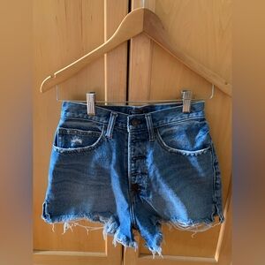 Abercrombie & Fitch Blue Jean Shorts Distressed Natural Rise Short Size 25/0